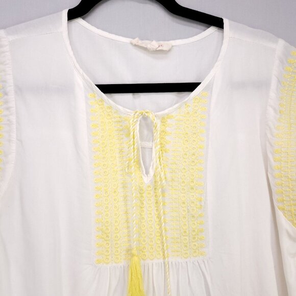 Solitaire Embroidered Blouse Womens Medium Boho Short Cap Sleeve Tassel - Picture 3 of 8